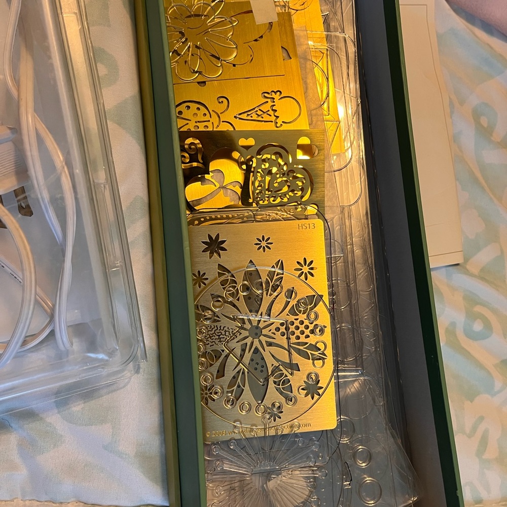 Embossing plates and a light box.